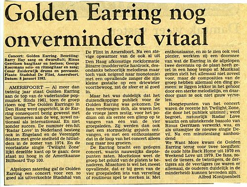 Golden Earring January 08, 1983 Amersfoort newspaper show review